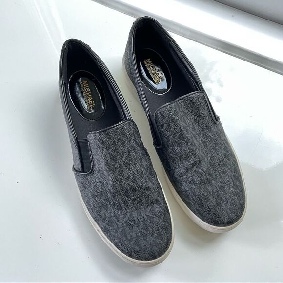 MICHAEL MICHAEL KORS Keaton Logo Slip-On Sneakers, Black Coated Canvas sz 7.5M - Picture 2 of 10